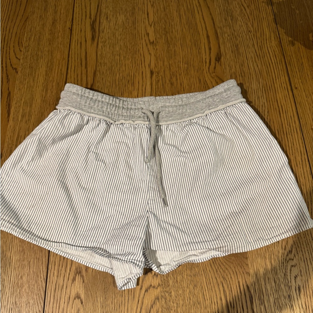 Zara Gray and White Striped Athletic Shorts